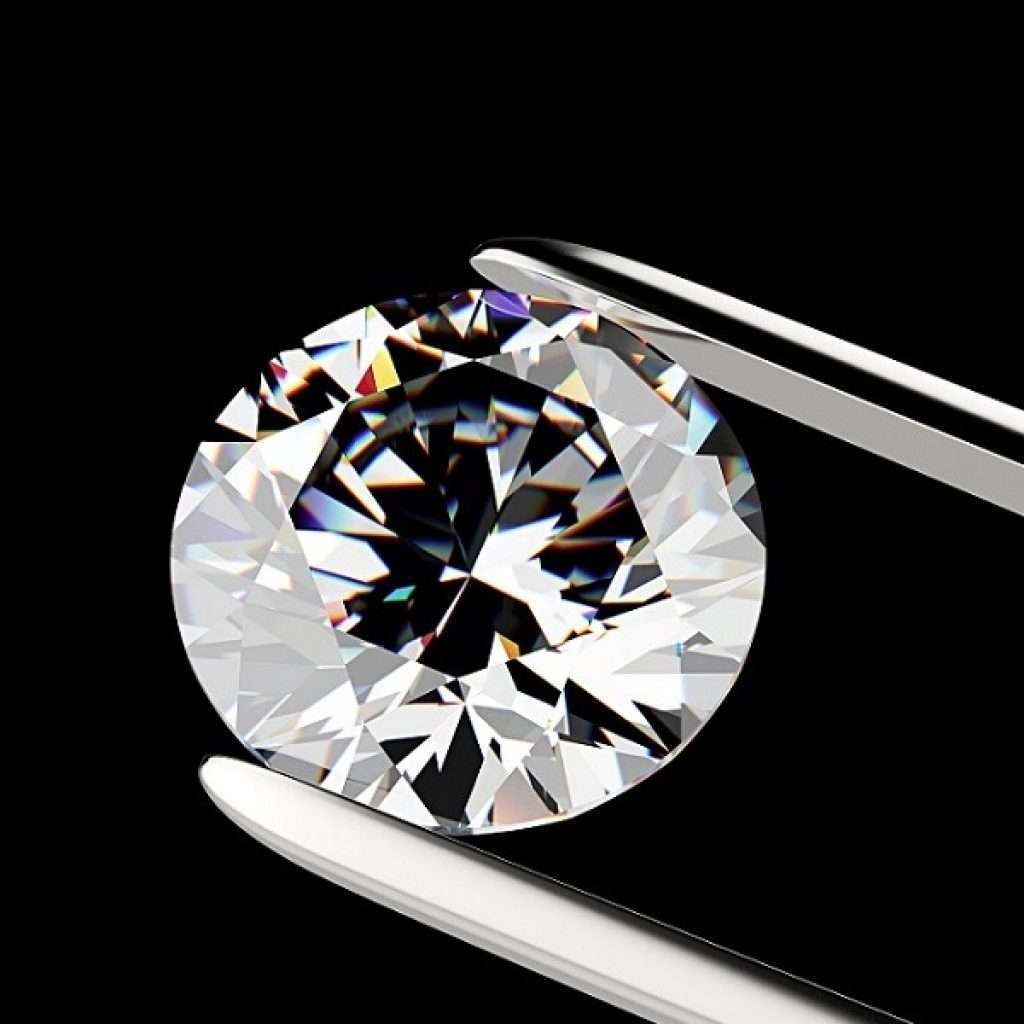 Diamond in the tweezers on a black background